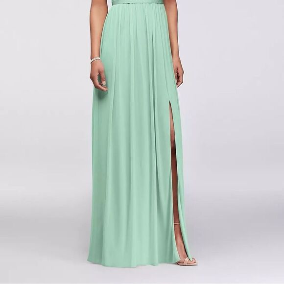 David's Bridal F17063 Mint Green One Shoulder Lace & Chiffon Maxi Dress NEW Sz 6 - Picture 6 of 13